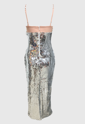 Sibilia Sequin Pearl Embellished Midi Bandage Dress