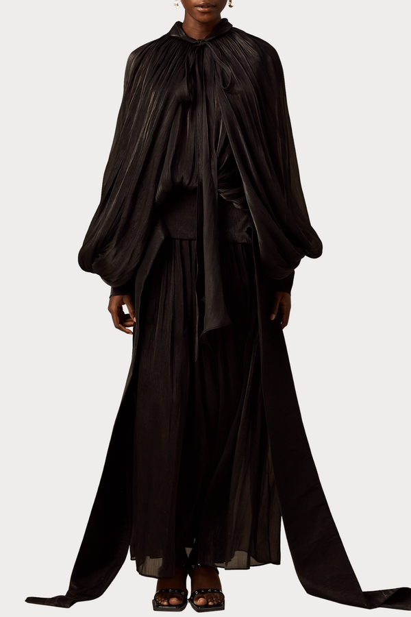 Solvia Balloon Sleeve Ruched Maxi Dress - Black