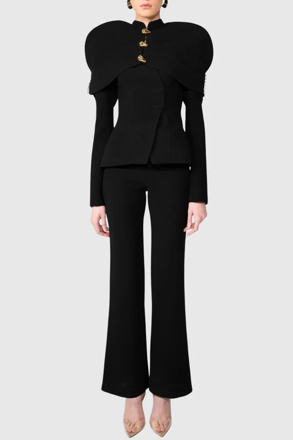 Suza Ruched Shawl Jacket - Black