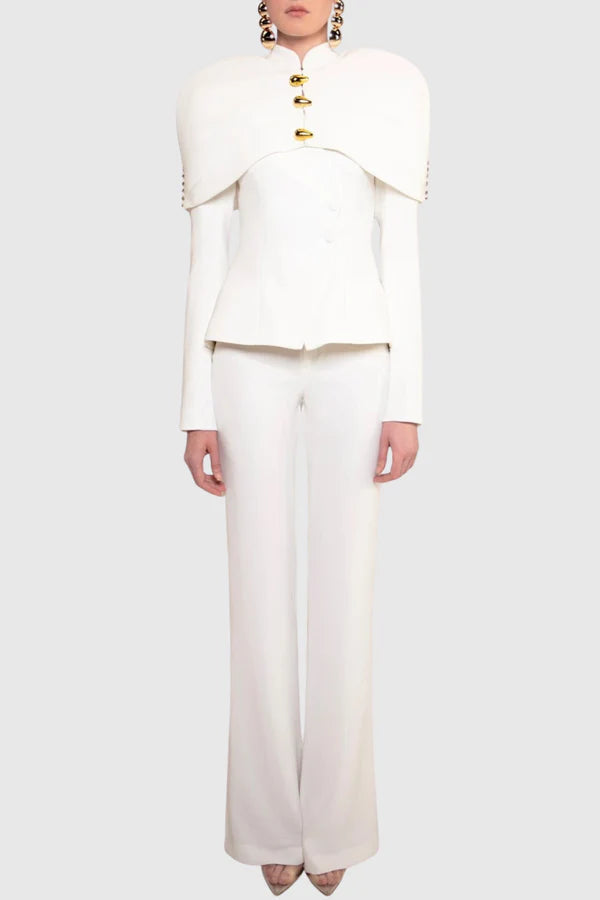 Suza Ruched Shawl Jacket - White