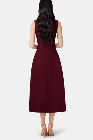 Vequa Asymmetric Collar Sleeveless Midi Dress - Wine