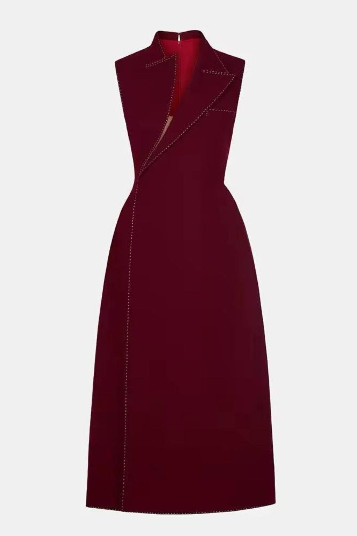 Vequa Asymmetric Collar Sleeveless Midi Dress - Wine