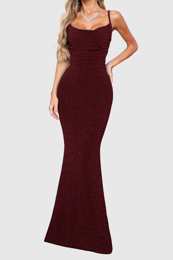 Verenna Halter Ruched Warp Maxi Dress - Wine