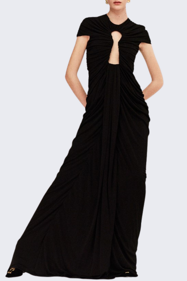 Viceroy Keyhole Mesh Ruched Maxi Dress - Black
