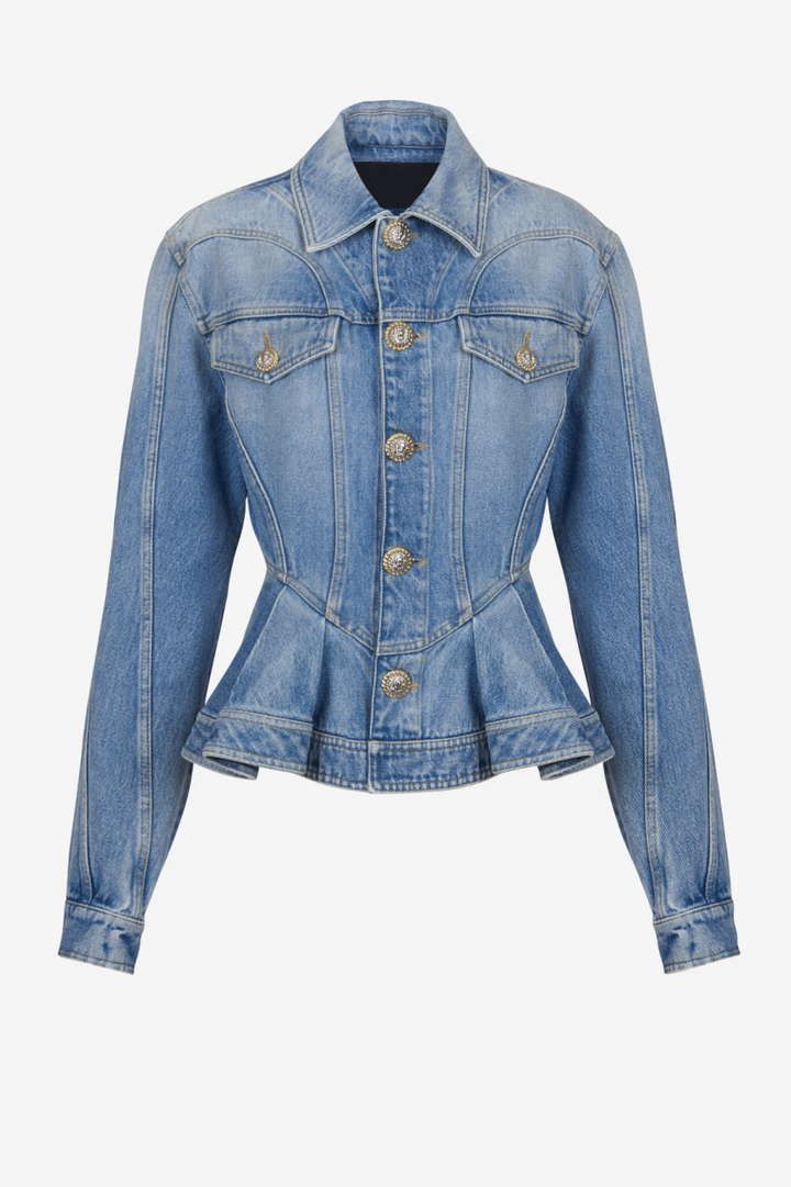 Ogana Gold Buttoned Pleated Denim Jacket - Stellouette
