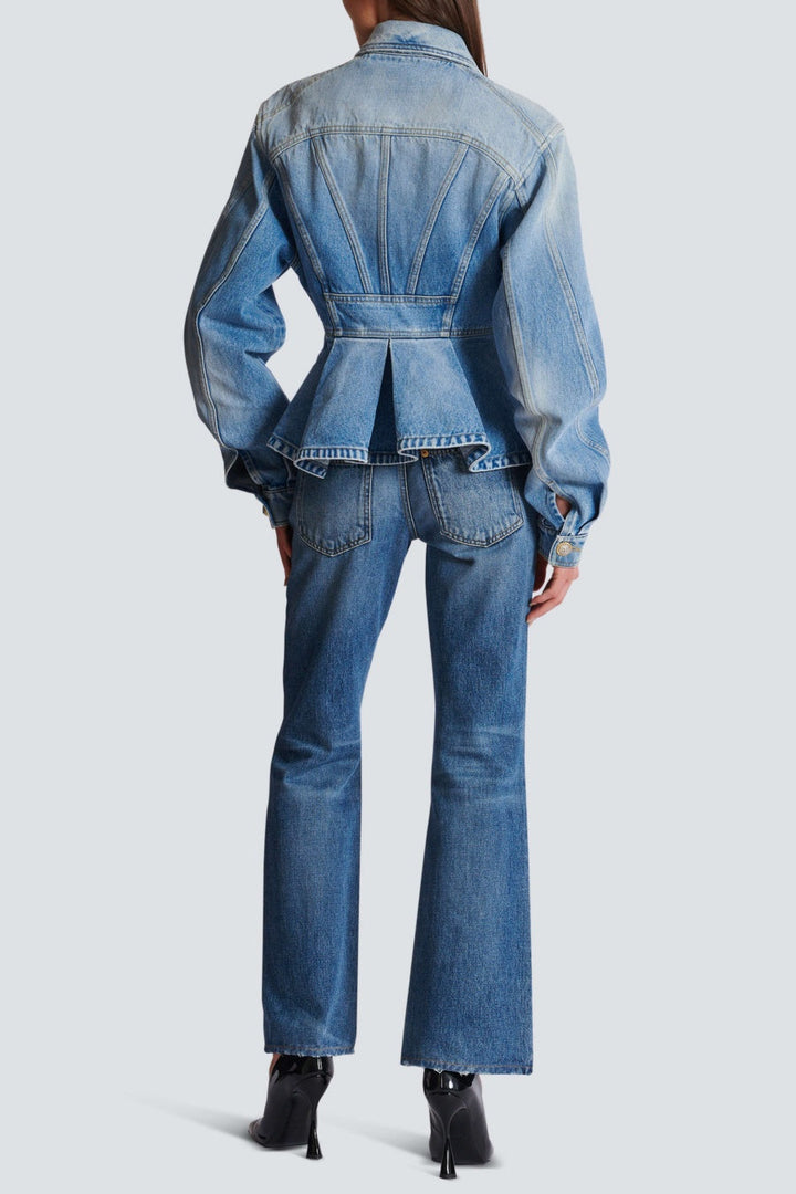 Ogana Gold Buttoned Pleated Denim Jacket - Stellouette