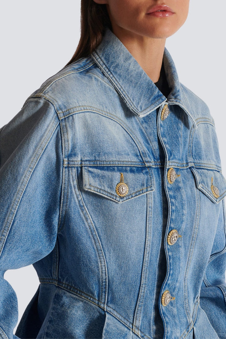 Ogana Gold Buttoned Pleated Denim Jacket - Stellouette