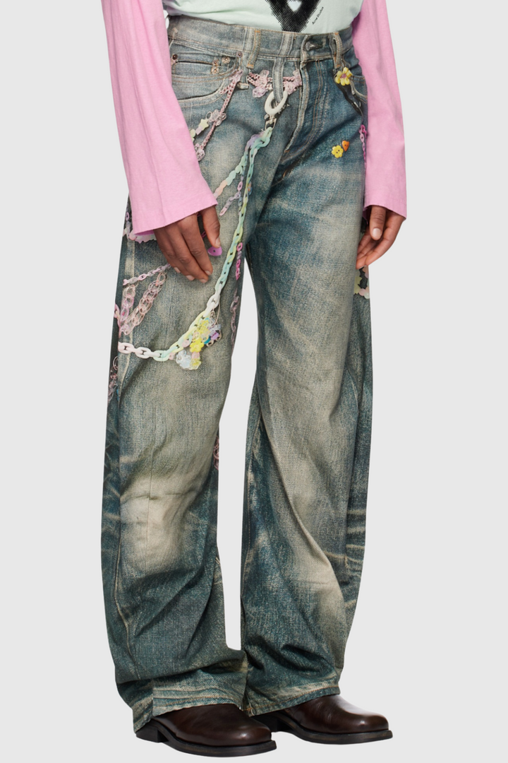 Yenpha Chain Print Wide Jeans - Stellouette
