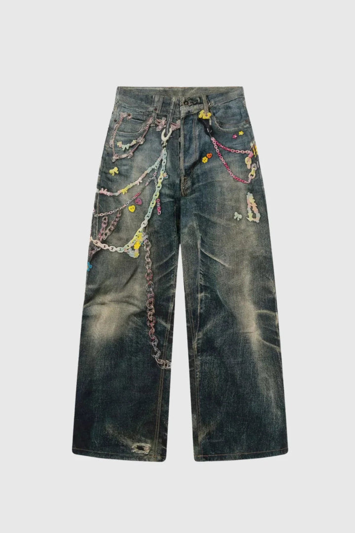 Yenpha Chain Print Wide Jeans - Stellouette