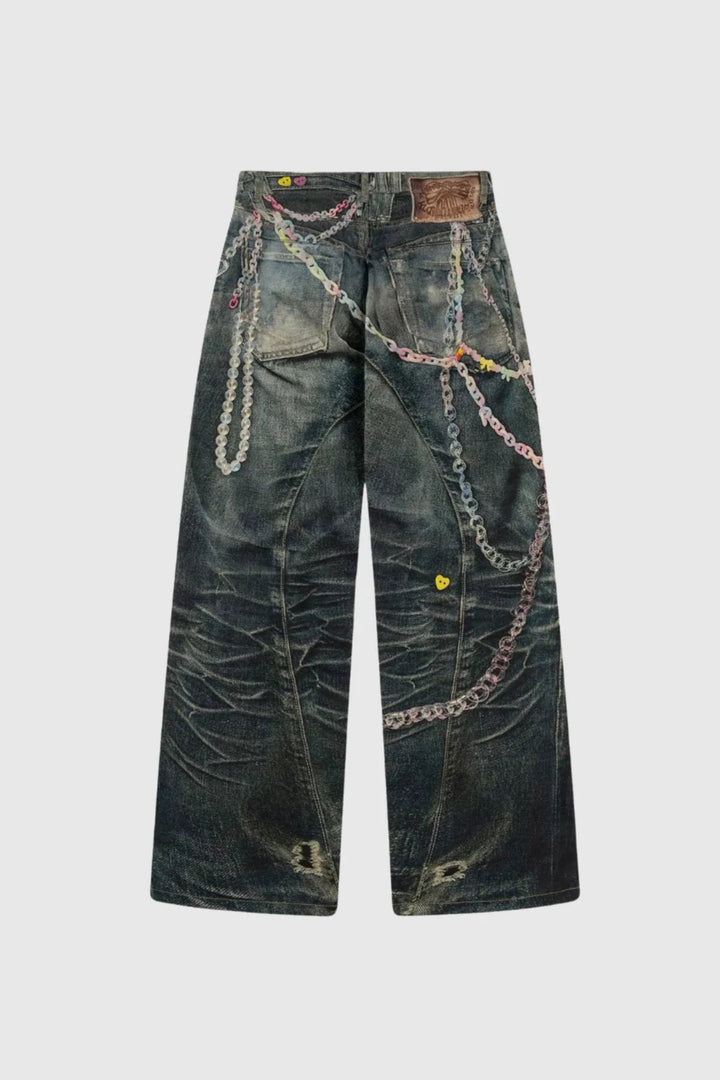 Yenpha Chain Print Wide Jeans - Stellouette