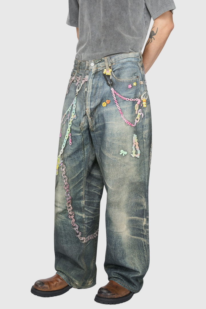 Yenpha Chain Print Wide Jeans - Stellouette