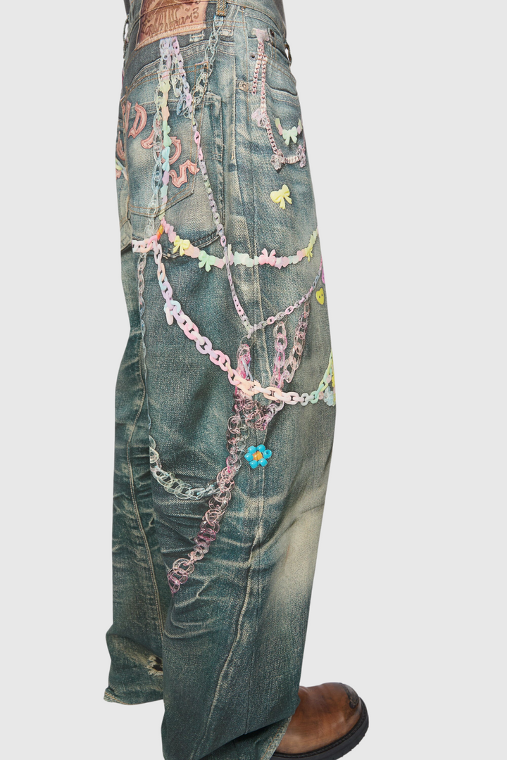 Yenpha Chain Print Wide Jeans - Stellouette