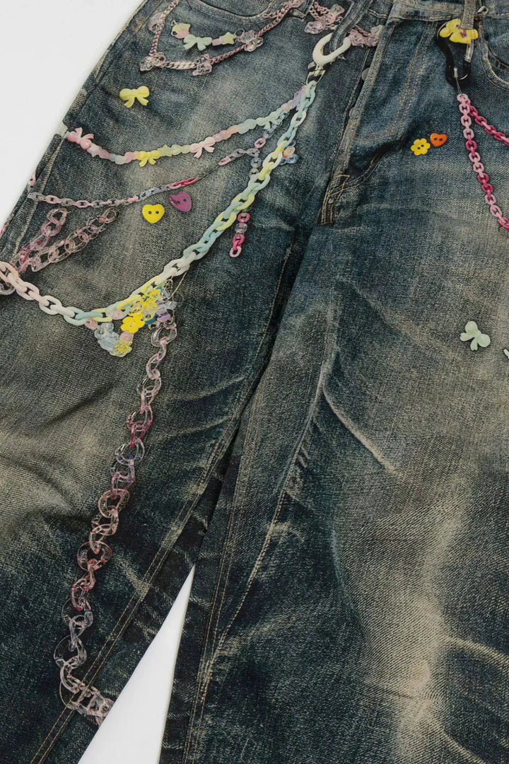 Yenpha Chain Print Wide Jeans - Stellouette